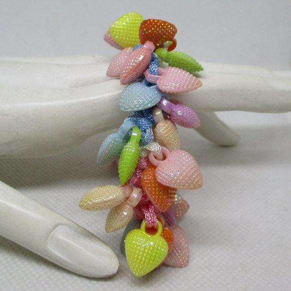 GIRLS And WOMENS BRACELET 40 Heart Charm Stretch Bracelet Textured Puffed Heart - Picture 8 of 11